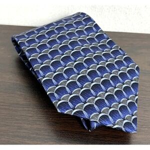 Zylos George Machado 100% Silk Necktie Blue Gray Geometric Print 4" Wide‎ USA